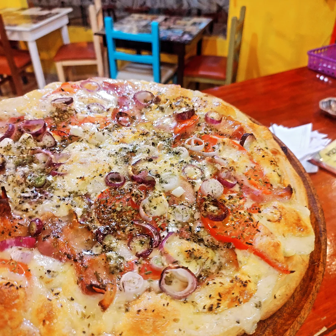 Freshly baked deep-dish pizza