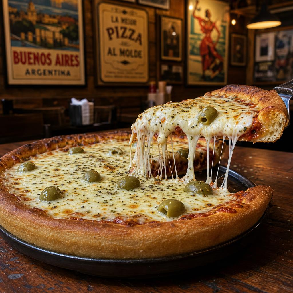 Muzzarella pizza with olives and oregano